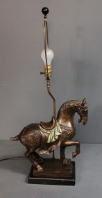 Resin Horse Lamp on Wood Base