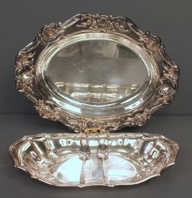 Two Silverplate Trays and Two Silverplate Demitass