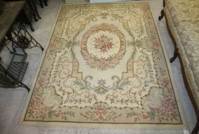 Machine Made White Rug with Flowers