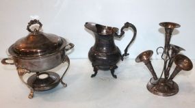 Silverplate Casserole, Water Pitcher & Small Epergne