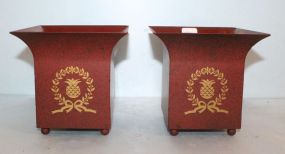 Pair Painted Tin Planters