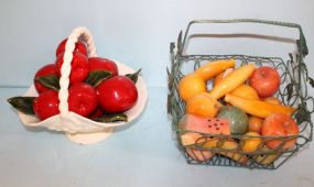 Wire Basket Full of Marble Fruit & Ceramic Basket and Apples