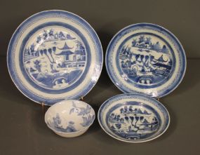 Four Piece Blue and White Oriental Porcelain
