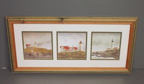 Print of Three Lighthouses in Vintage Frame