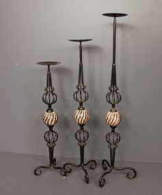Set of Three Black Iron Candle Holders