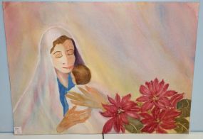 Watercolor of Madonna and Baby with Poinsettias