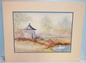 Watercolor of Pigeonaine and Swan in Park