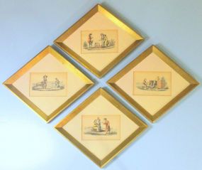 Set of Four Hand Colored French Lithographs