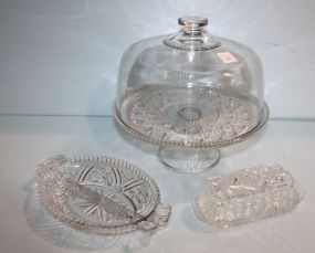 Glass Cake Dish with Cover, Butter Dish & Divided Dish