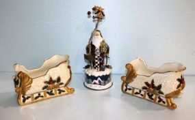 Porcelain Santa Figurine & Two Sleds