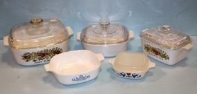 Five Corningware Casserole Dishes