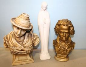 Holly Mother Figurine, Beethoven Bust & Porcelain Bust of Man