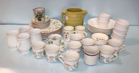 Ten Plates, Eight Saucers, Eight Cups, Miscellaneous Cups, Bowl & Pitcher