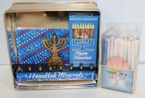 Happy Hanukkah Candles & Candlestick 