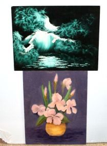 Water Painted on Canvas Panel & Iris in Vase