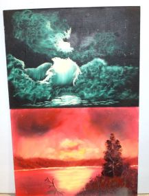 Sunset on a Stream Painted on Canvas Panel & Painting of Water