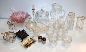 Glass Pumpkin, Sherbets, Bowl, Vinegar Bottle & Vintage Nut Set