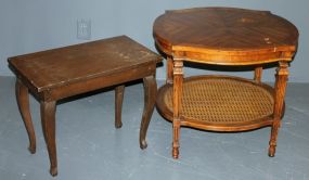  Two Wooden Side Tables Description: Two Wooden Side Tables, one two tier side table (23" h.) small table (19" h.)