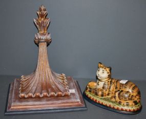  Wall Bracket and Porcelain Cat Description: Wall Bracket 12" w., 14" h. and Porcelain Cat9 1/2" w., 5 1/2" h.