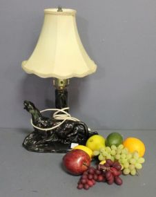  Vintage Panther TV Lamp and Vintage Plastic Fruit Description: Vintage Panther TV Lamp and Vintage Plastic Fruit
