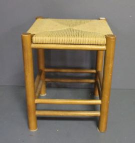  Contemporary Pine Stool with Rush Seat Description: Contemporary Pine Stool with Rush Seat; 14 1/2" w., 18" h.