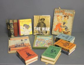  Group of Vintage Books Description: Group of Vintage Books, group includes; 1944 Susie Cucumber, Collection of "The Young Folks", 1945's coloring books, New book "The War" by Geoffrey Ward