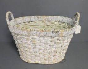  White Wicker Basket Description: White Wicker Basket, 23"L., 16"w, 16"h.