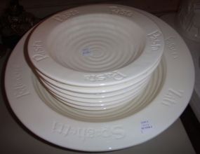  Six Worldware Pasta Bowls and One Spaghetti Bowl Six Worldware Pasta Bowls and One Spaghetti Bowl, pasta bowls 11" dia., spaghetti bowl 18" dia.