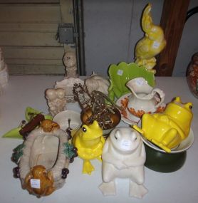  Group of Miscellaneous Items Group of Miscellaneous Items, group includes; porcelain frogs, porcelain pot with monkeys, bowl and pitcher, small picture frame holders