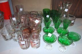  Group of Miscellaneous Glassware Group of Miscellaneous Glassware; included are assorted glasses, two glass water pitchers and glass ashtray; tallest pitcher 11" h.