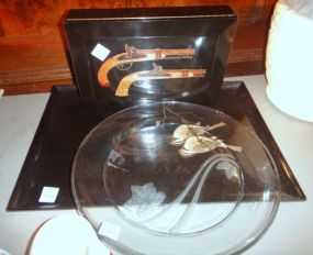  Couroc of Monteray Box and Tray along with a Glass Dish Couroc of Monteray Box and Tray along with a Glass Dish, tray is 18" x 12"