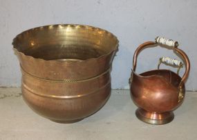  Two Brass Pots 12"h., 15"d.