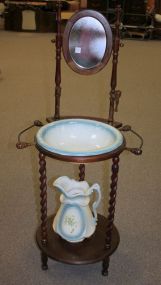  Victorian Style Washstand with Bowl and Pitcher Victorian Style Washstand with Bowl and Pitcher; 22 1/2" w., 52 1/2" h., 21" d.