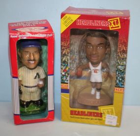  Two Bobble Head Figures Two Bobble Head Figures; MLB Randy Jackson bobble head, hand painted; 1999 Headliners XL Limited Edition Olowokandi; both in original boxes