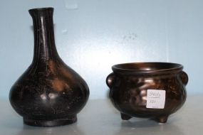  Footed Bronze Finish Flower Pot, Pottery Vase 4" dia. ; 7 1/2" h.