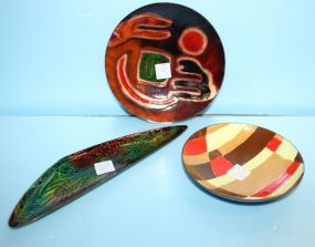  Three Copper Enamel Modern Dishes