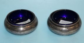  Two Sterling Salt Cellars with Cobalt Liners
