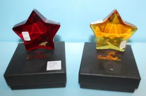  Two Red, Amber Crystal Rosenthal Paper Weights In Shape of Stars