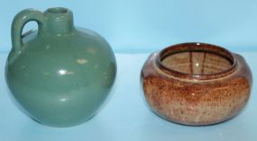  Pottery Vase, Small Green Pottery Jug Vase, 5" dia. ; Jug 5" h.