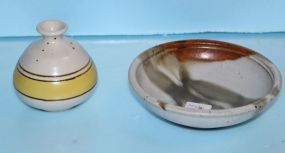  Small Yellow/ Brown Pottery Vase, Contemporary Pottery Bowl Vase 4" h. ; bowl, 6" dia.