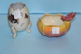  Porcelain Footed Egg Shaped Vase, Royal Copley Porcelain with Bird Egg shaped vase, 5 1/2" h. ; bowl with bird, 4" dia.