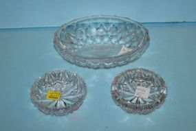  Press Glass Oval Dish, Two Small Press Glass Dishes Dish, 7 1/4" w. ; press glass dishes, 3 1/2" dia.