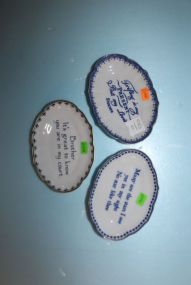  Set of Three Porcelain Blue and White "Verse" Dishes 5 1/2" w.