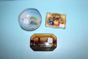  Small Hand Painted Porcelain Six Sided Bowl, Ansley (English) Hand Painted Porcelain Tray, Royal Doulton Hand Painted Porcelain Tray Bowl, 5" dia. ; Porcelain tray, 4 1/4" w. ; Porcelain tray, 5 1/2" w.