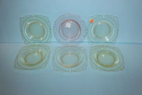  Pink Heisey Glass Plate, Set of Six "Empress" Heisey Glass Plates Plate, 7 1/2" dia. ; Heisey glass plates (two chipped), 7" dia.