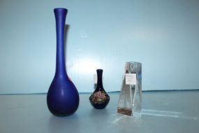  Villeroy Boch Glass Candlestick, Kutani Small Porcelain Vase, Cobalt Glass Vase Candlestick, 5" h. ; Porcelain vase, 4" h. ; Glass vase, 10" h.