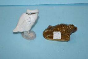  Ceramic Frog "Old Rip" , Lladro Porcelain Duck Ceramic frog, 4 1/2" w. ; Porcelain duck, 4" h.