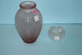  Large Pink Satin Glass Vase, Satin Glass Tulip Candleholder Glass vase, 9" h.