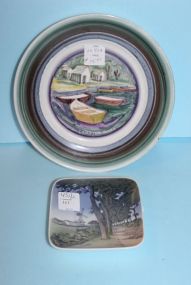  Royal Copenhagen Porcelain Square Dish, Hand Painted 1938 Plate of Lobster Boats Square dish, 4" ; Lobster boats, 7 1/2" dia.