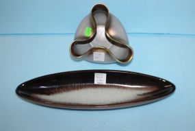  Austrian Pottery Dish, Peters Pot Oval Tray Dish, 6" w. ; Tray, 13" w.